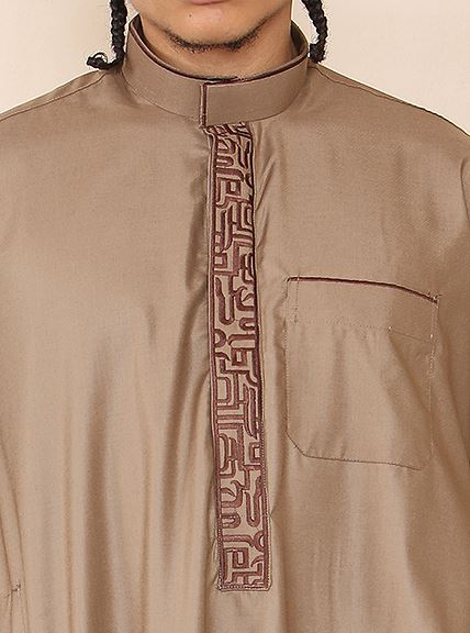 Mens Thobe Jubba Nehru Stand Collar Islamic Clothing Muslim Cotton Kaftan Embroidery Eid Robe Saudi