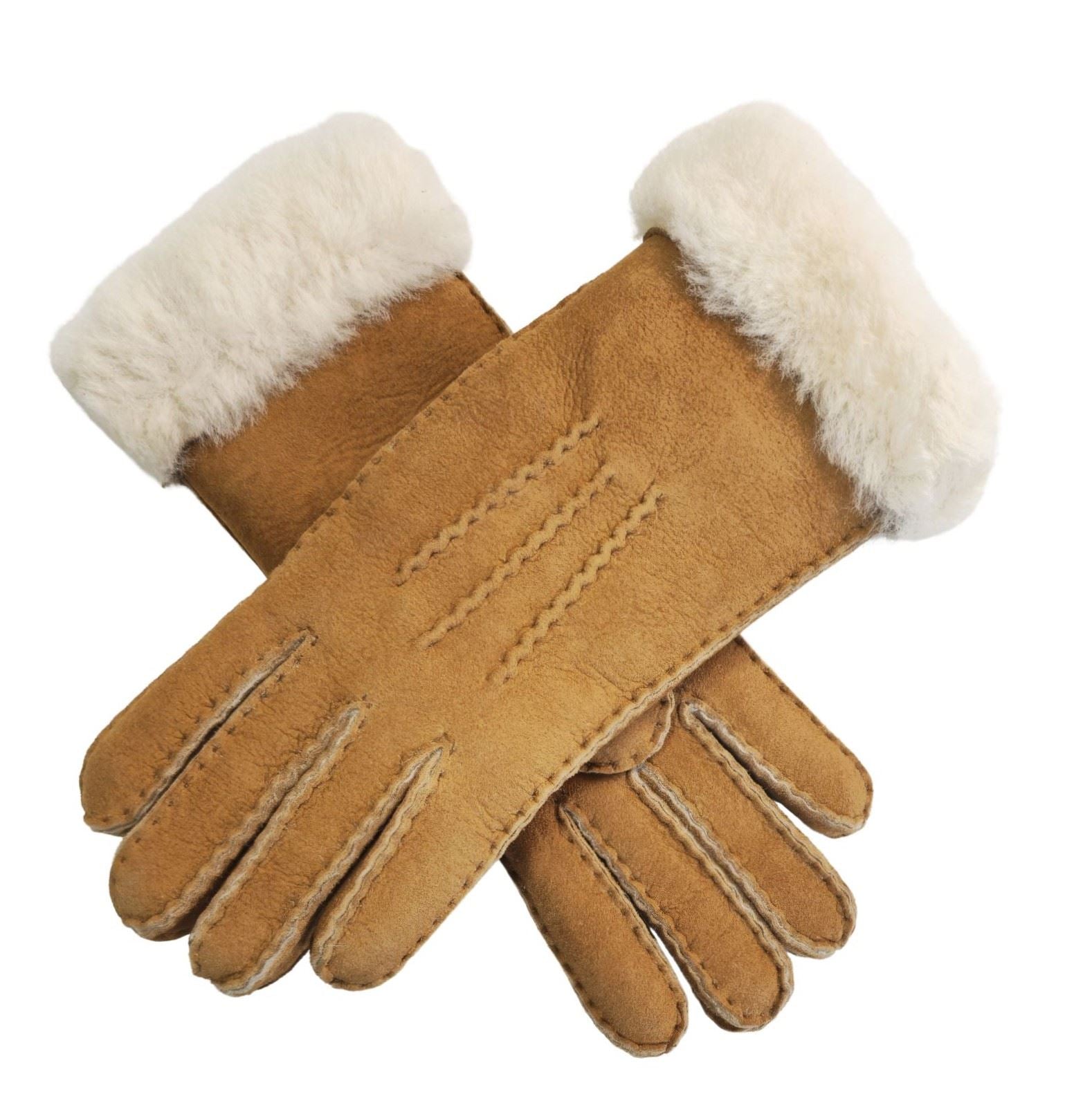 Women's Plush Shearling Cuff Suede Genuine Leather Gloves