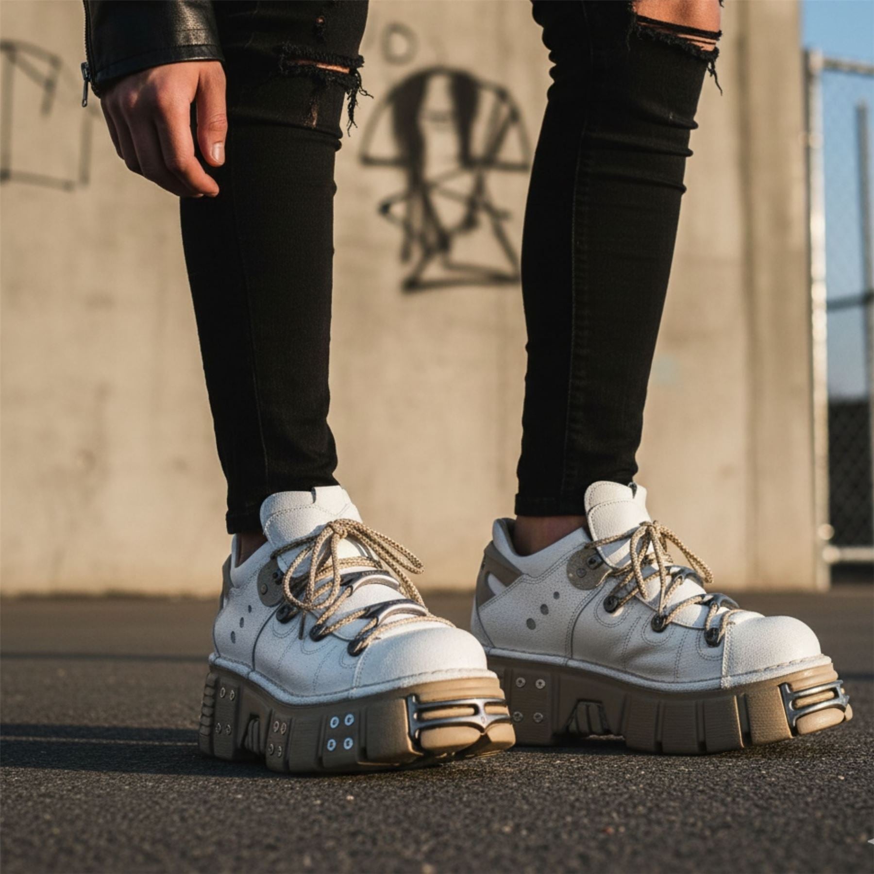 New Rock M-120N-C80 White Gothic Platform Ankle Boots