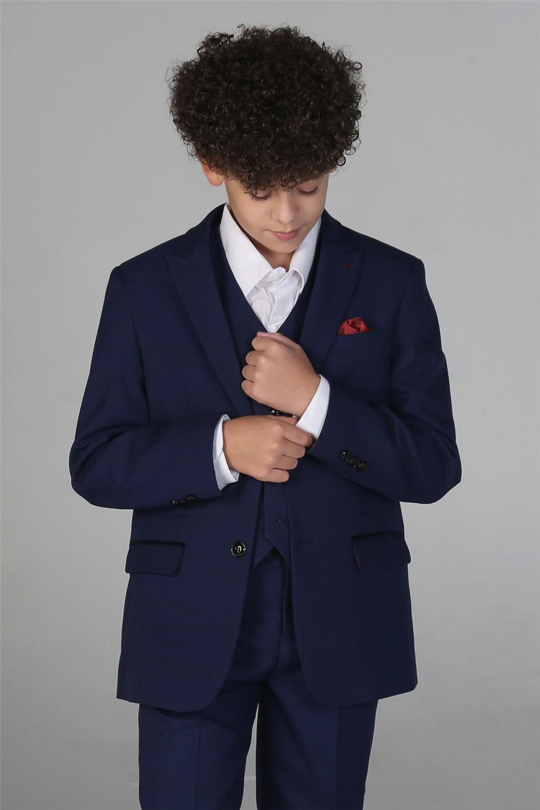 Boys Navy 3 Piece Check Suit