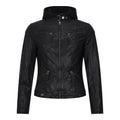 Women's Leather Jacket Hooded Biker Motorcycle Coat - Knighthood Store