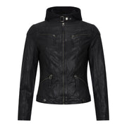 Women's Leather Jacket Hooded Biker Motorcycle Coat - Knighthood Store