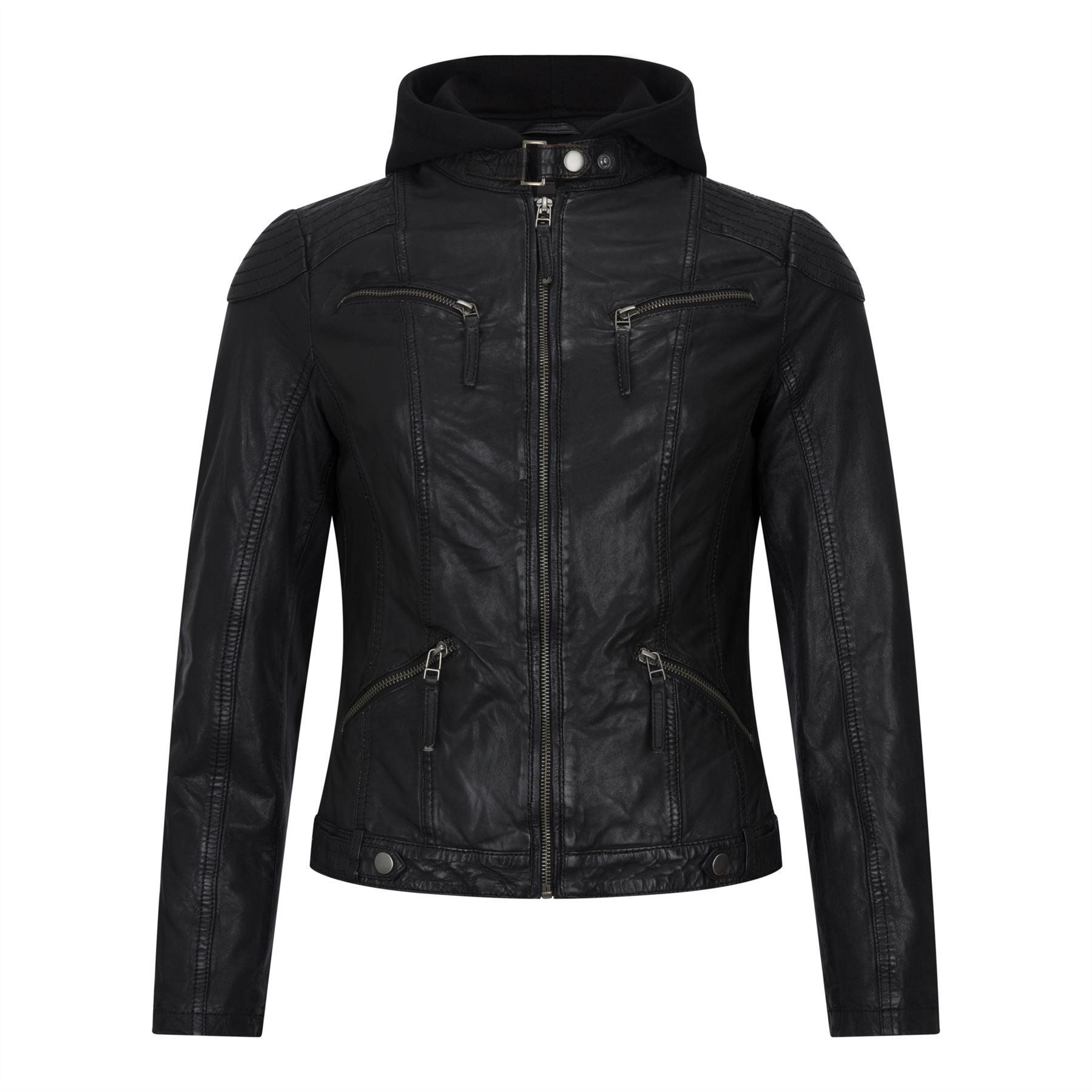 Women's Leather Jacket Hooded Biker Motorcycle Coat - Knighthood Store