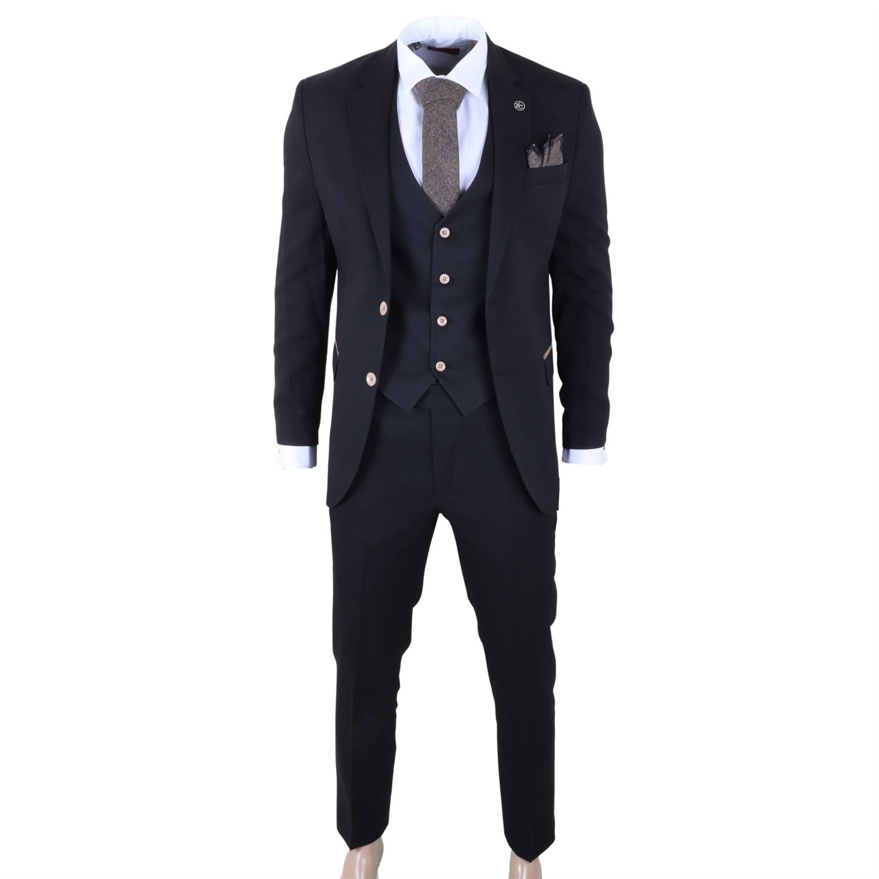 IM32 - Men's Black 3 Piece Tailored Fit Suit