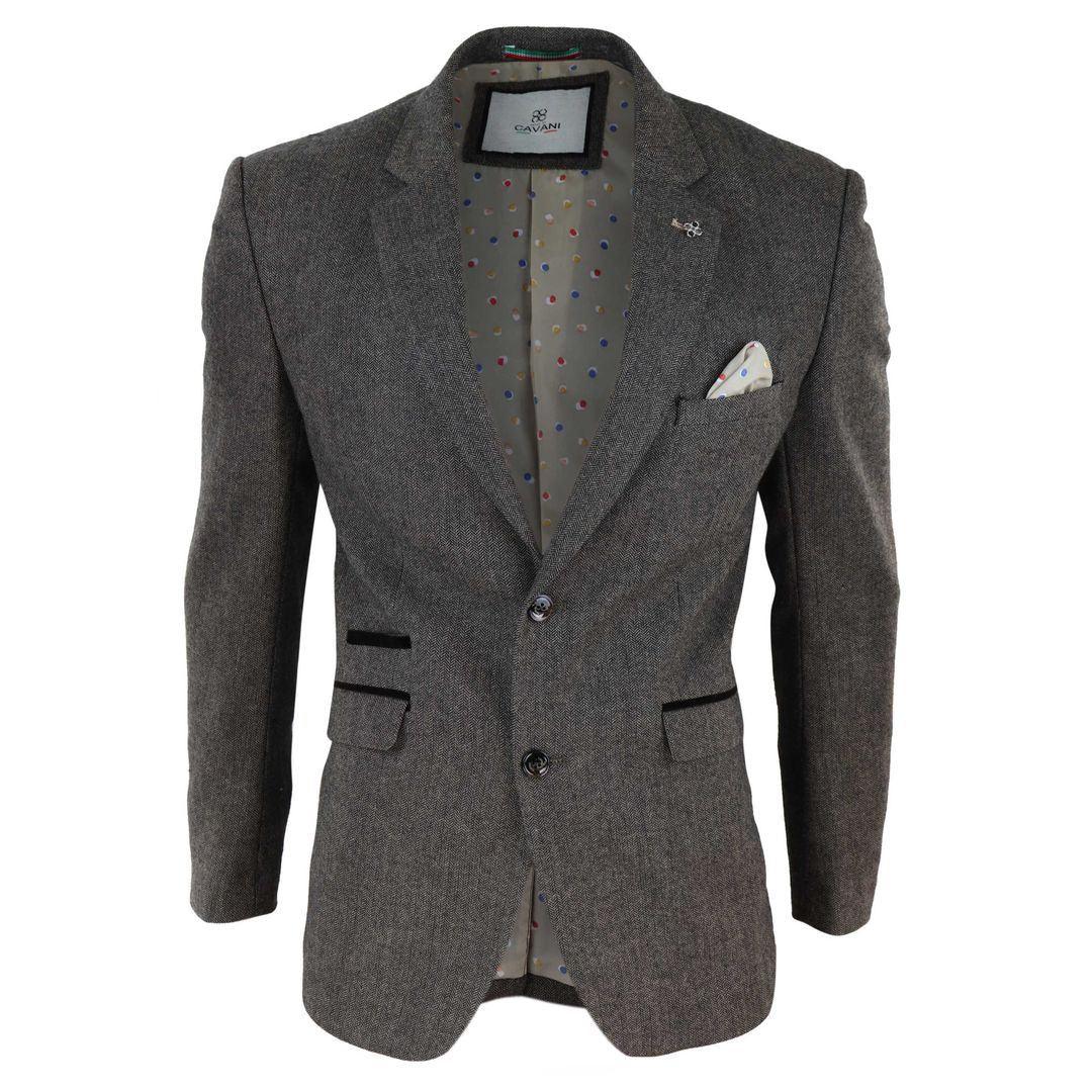 Mens Peaky Blinders Wool Herringbone Tweed Blazer Jacket Blue Brown Vintage - Knighthood Store