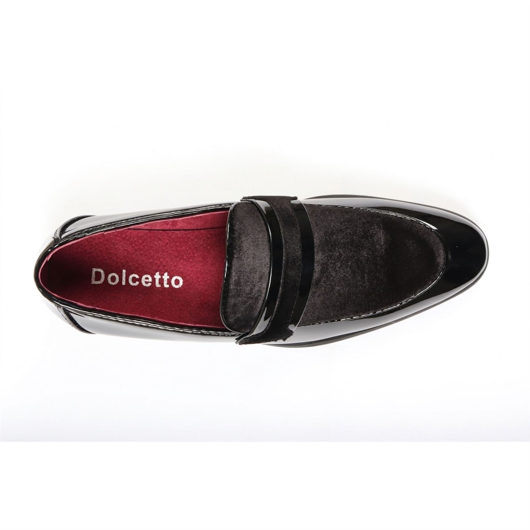 Men's Slip On Vegan Leather Velvet Detailed Patent Loafers