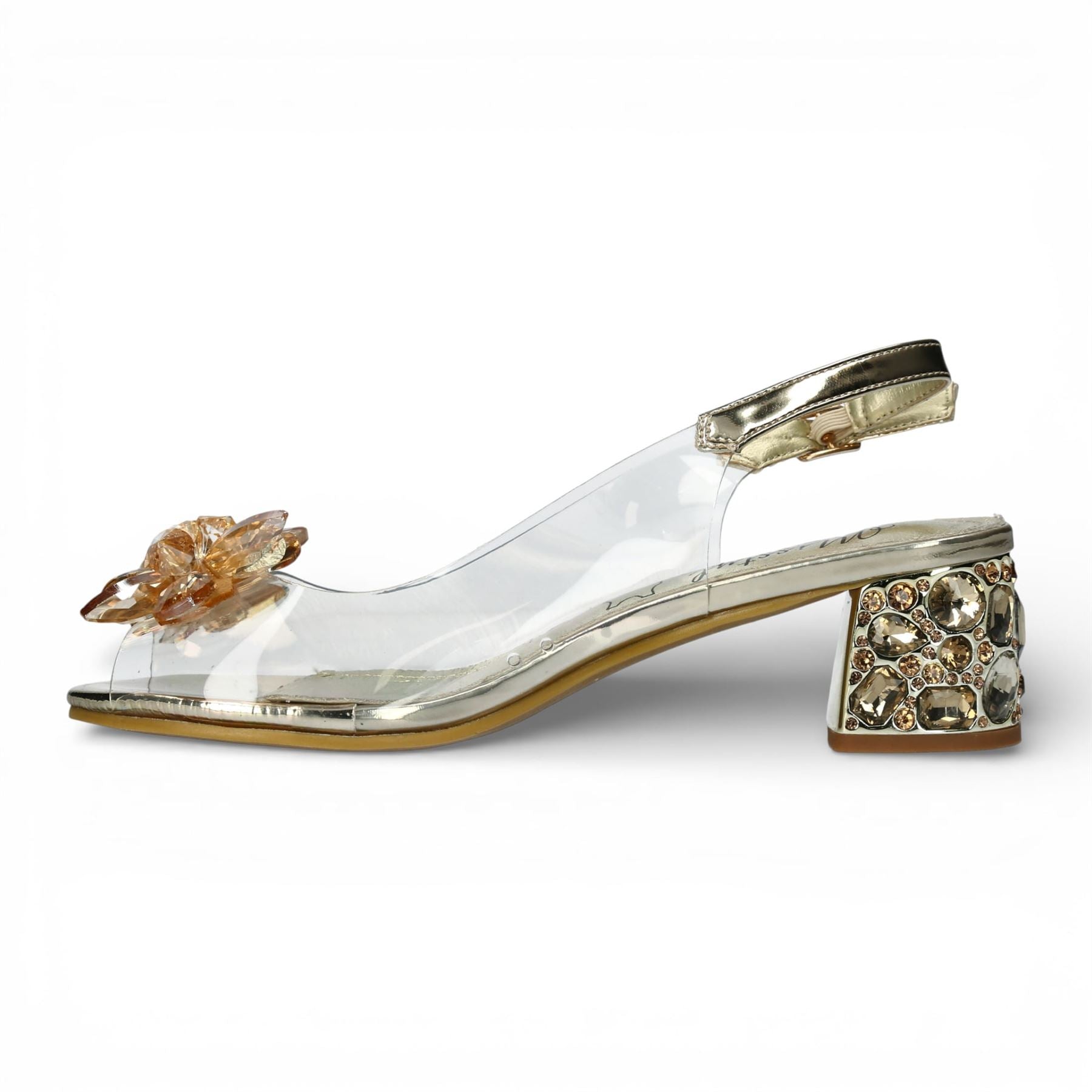 Mily 22 - Women’s Clear Golden Slip-On Heel Sandals