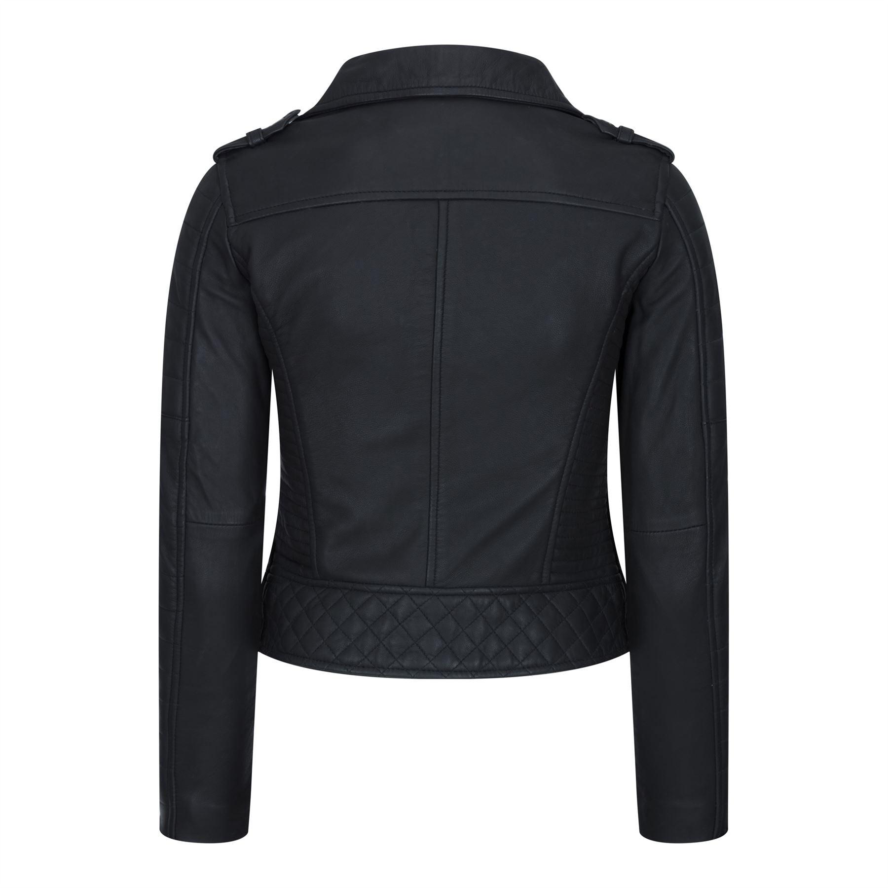 Womens Cross Zip Biker Leather Jacket Brando Matt Black Motorbike Slim Fit Vintage Retro - Knighthood Store
