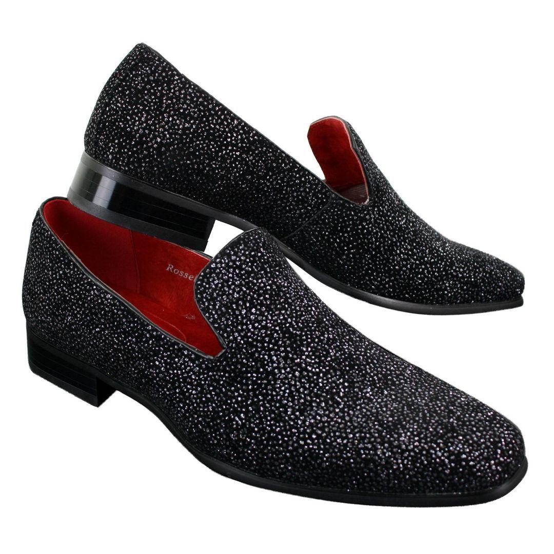 Mens Shiny Glitter Black White Party Smart Formal Slip On Loafers Leather Shoes - Knighthood Store