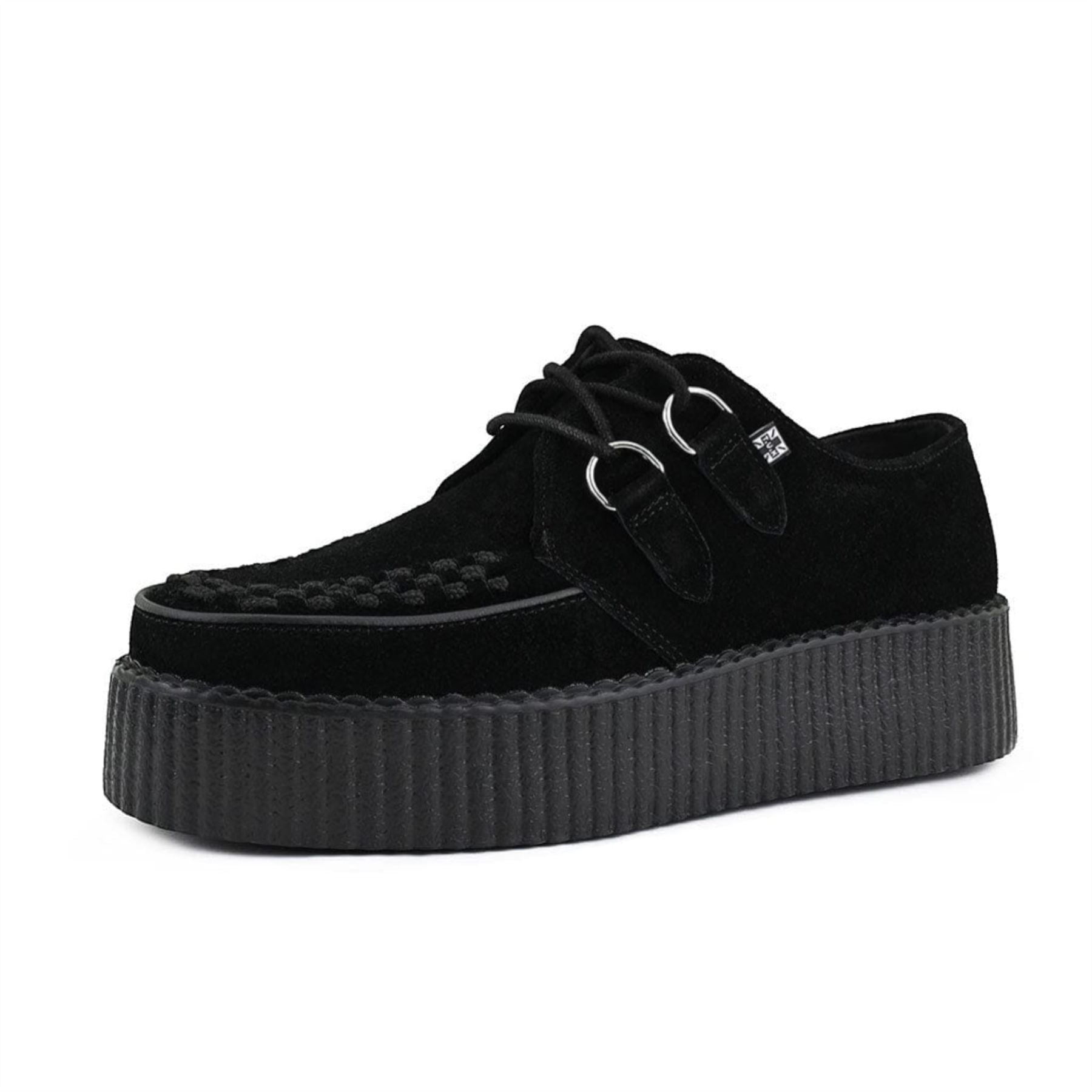 Viva High Creeper Black Suede Platform Lace-Up Goth Shoes