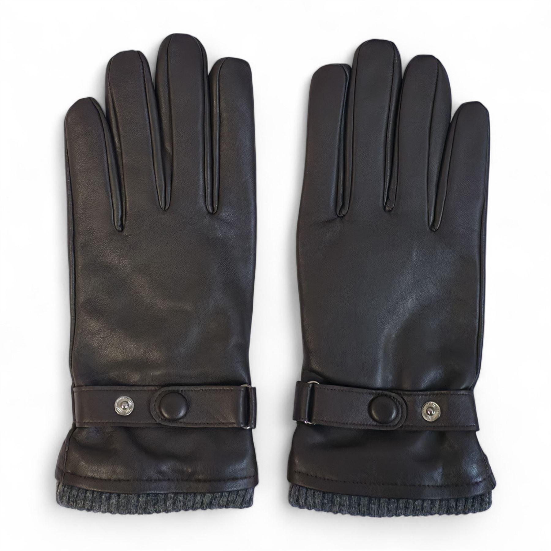 Men’s Genuine Leather Ribbed Knit Cuff Gloves