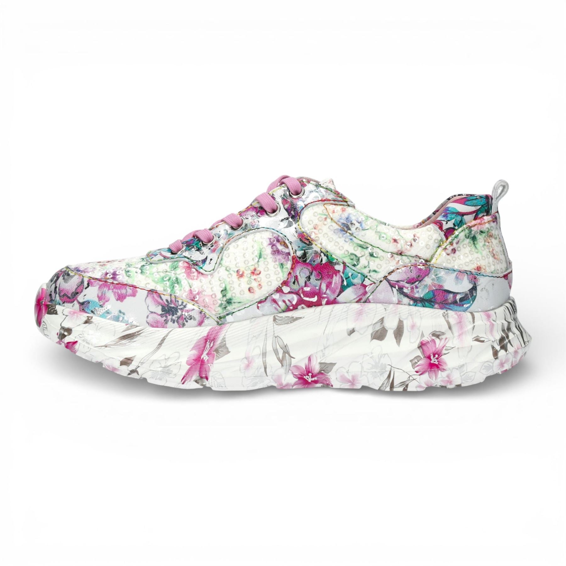 Sofiao 07 - Women's Pink Floral Leather Platform Sneakers