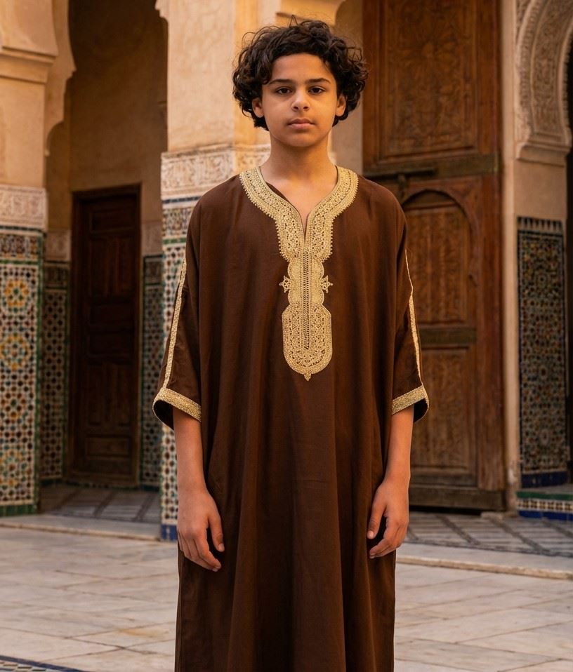 Boy's Moroccan Thobe Half Sleeve Gandoura Embroidery Kaftan