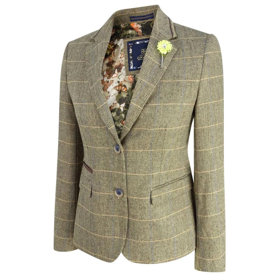 Women Classic Tweed Herringbone Check Tan Brown Slim Fit Vintage peaky blinders - Knighthood Store