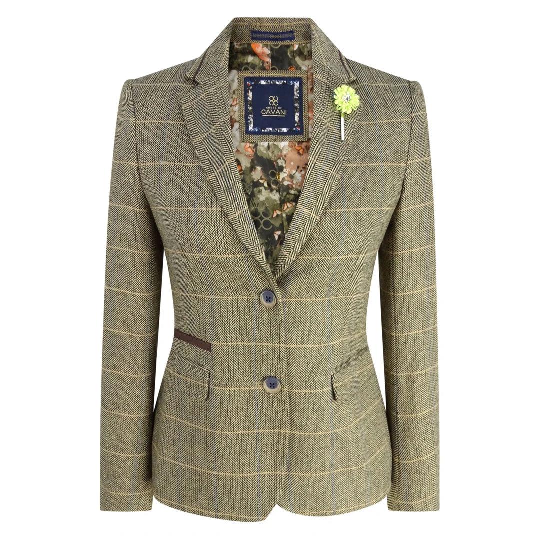 Women Classic Tweed Herringbone Check Tan Brown Slim Fit Vintage peaky blinders - Knighthood Store