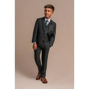 Boys 3 Piece Olive Green Check Suit Tweed Tailored Fit Wedding