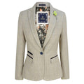 Women Tweed Herringbone Cream Black Tailored Fit Peaky Blinders Classic Blazer - Knighthood Store