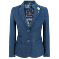 Women Navy Blue Blazer Tweed Check 1920's Peaky Blinders Tailored Fit Vintage - Knighthood Store