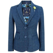 Women Navy Blue Blazer Tweed Check 1920's Peaky Blinders Tailored Fit Vintage - Knighthood Store