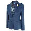 Women Navy Blue Blazer Tweed Check 1920's Peaky Blinders Tailored Fit Vintage - Knighthood Store