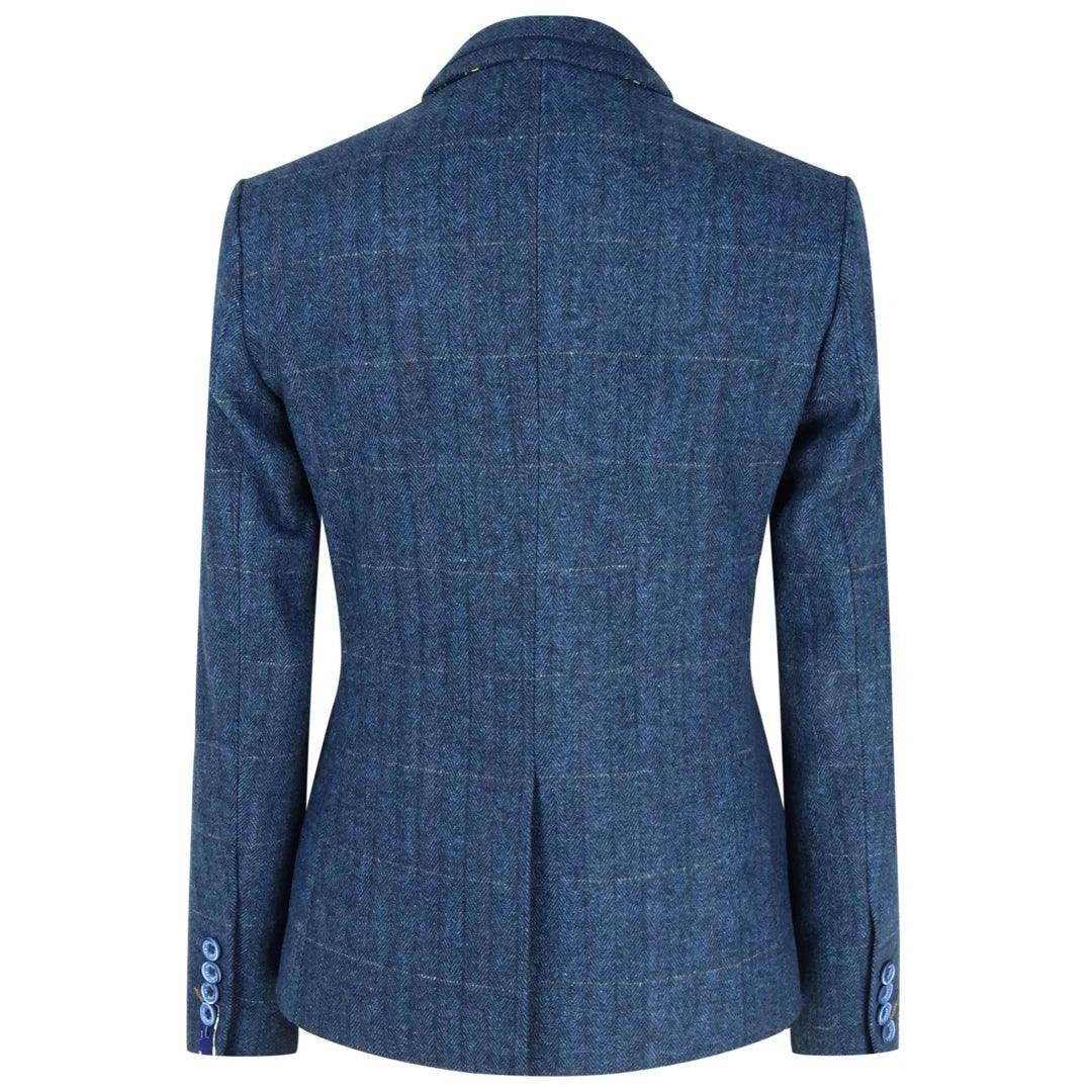 Women Navy Blue Blazer Tweed Check 1920's Peaky Blinders Tailored Fit