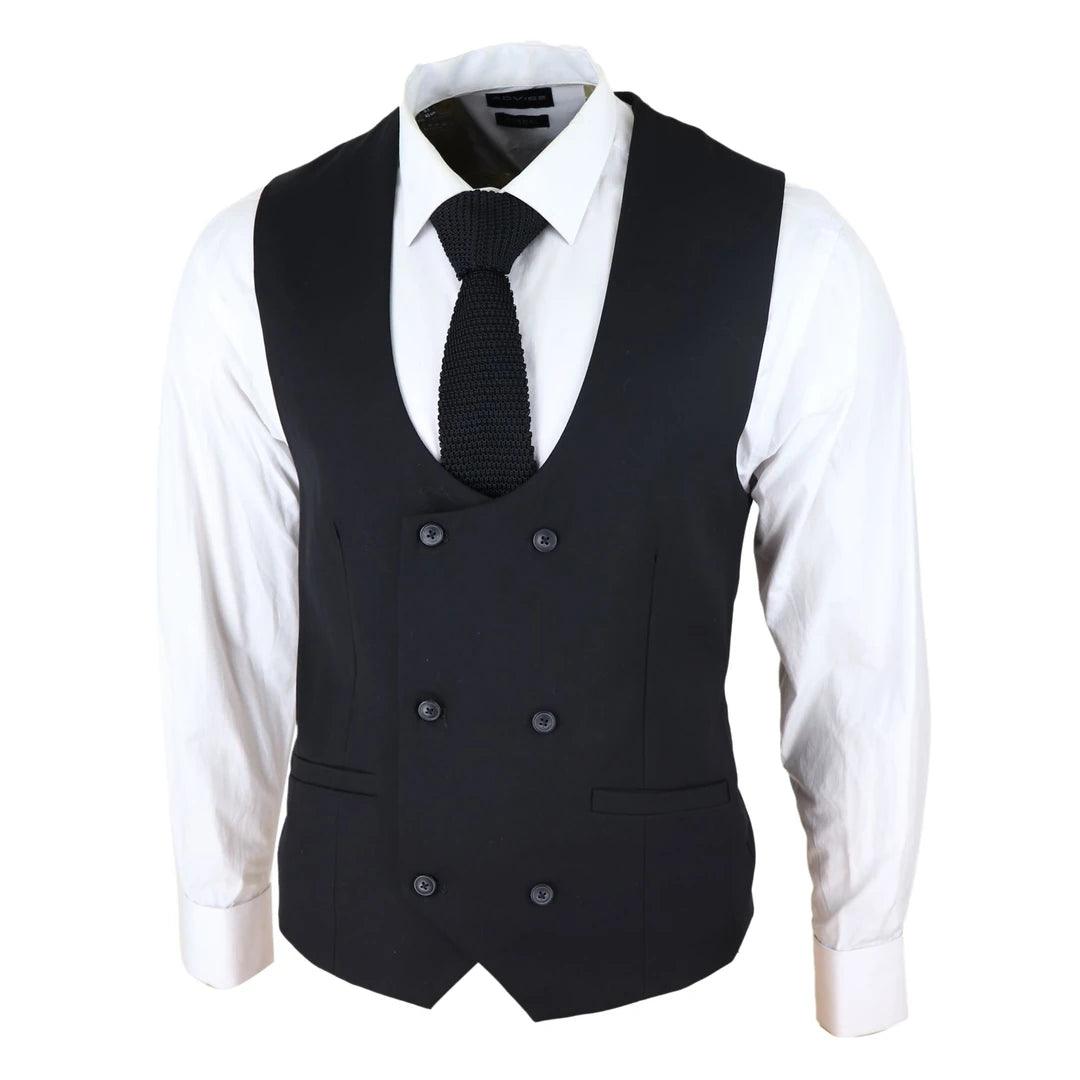 Mens Double Breasted Scoop Waistcoat Classic Smart Formal Wedding - Knighthood Store