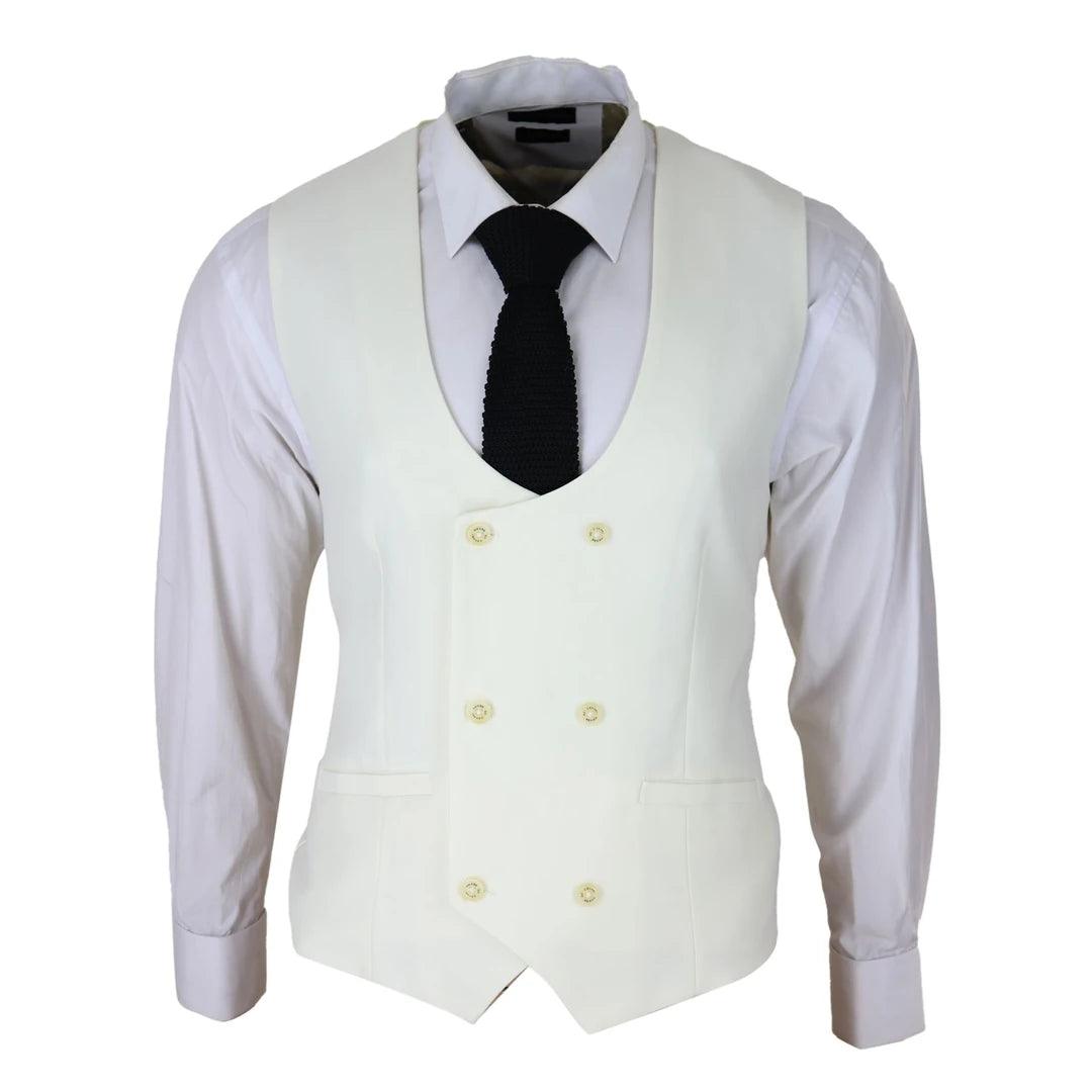 Mens Double Breasted Scoop Waistcoat Classic Smart Formal Wedding - Knighthood Store