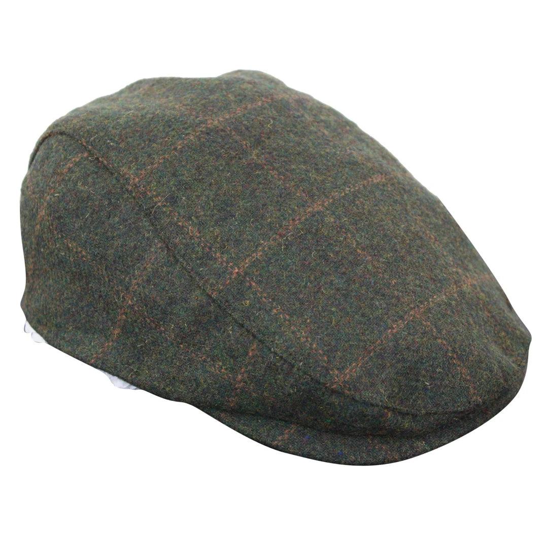 Mens Herringbone Tweed Wool Check Grandad Flat Caps Hats Vintage Green Grey Blue Brown - Knighthood Store