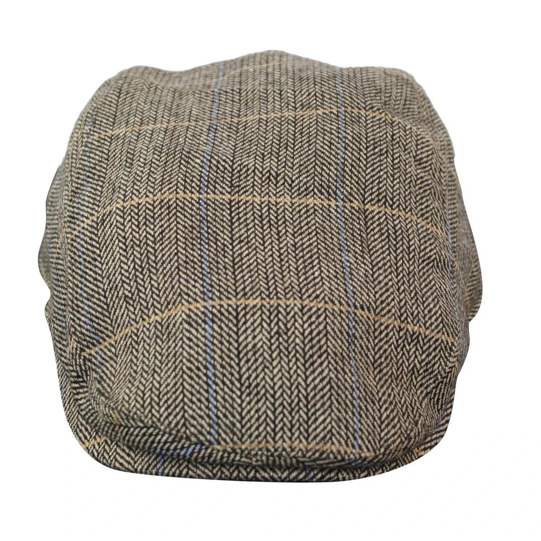 Mens Herringbone Tweed Wool Check Grandad Flat Caps Hats Vintage Green Grey Blue Brown - Knighthood Store
