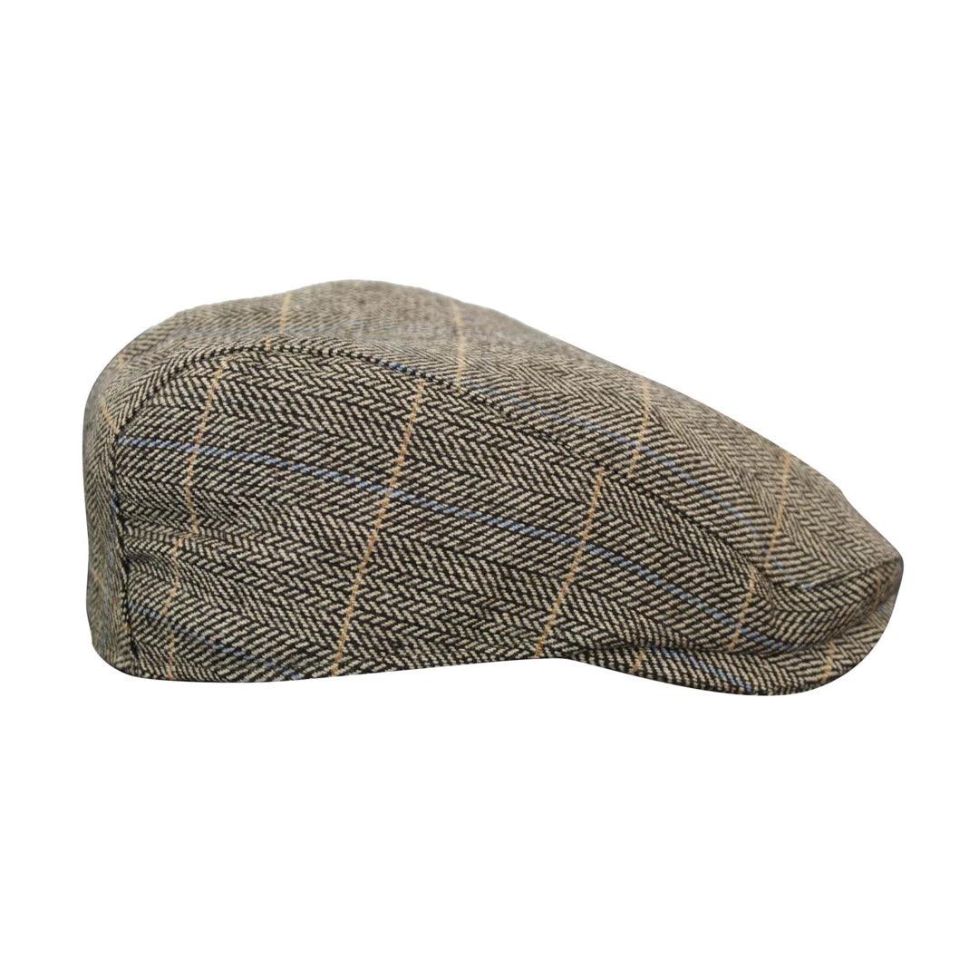 Mens Herringbone Tweed Wool Check Grandad Flat Caps Hats Vintage Green Grey Blue Brown - Knighthood Store