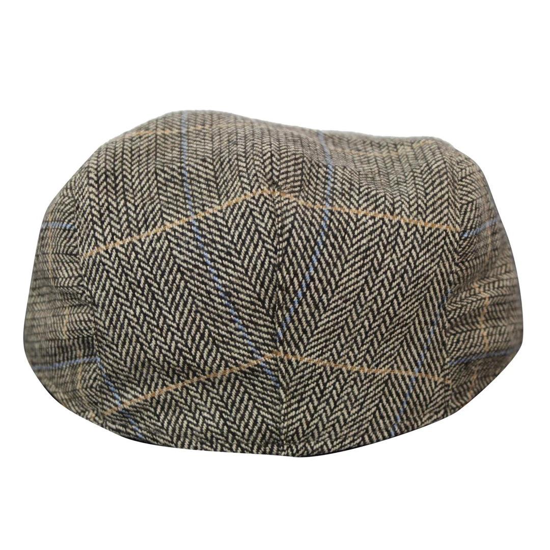 Mens Herringbone Tweed Wool Check Grandad Flat Caps Hats Vintage Green Grey Blue Brown - Knighthood Store