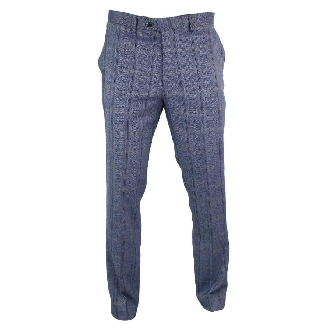 Mens Herringbone Tweed Check Blinders Trousers Wool Vintage Classic Retro - Knighthood Store