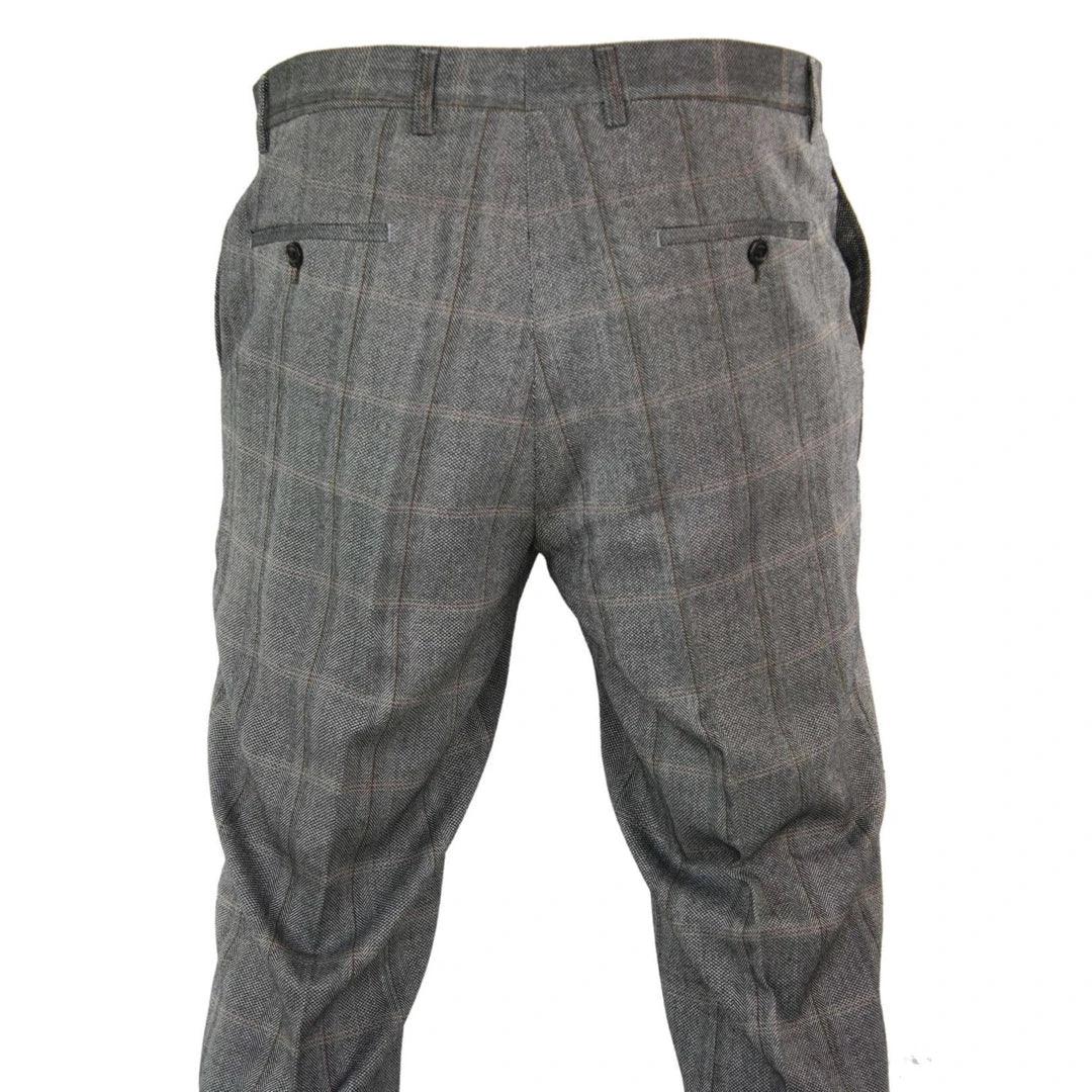 Mens Herringbone Tweed Check Blinders Trousers Wool Vintage Classic Retro - Knighthood Store