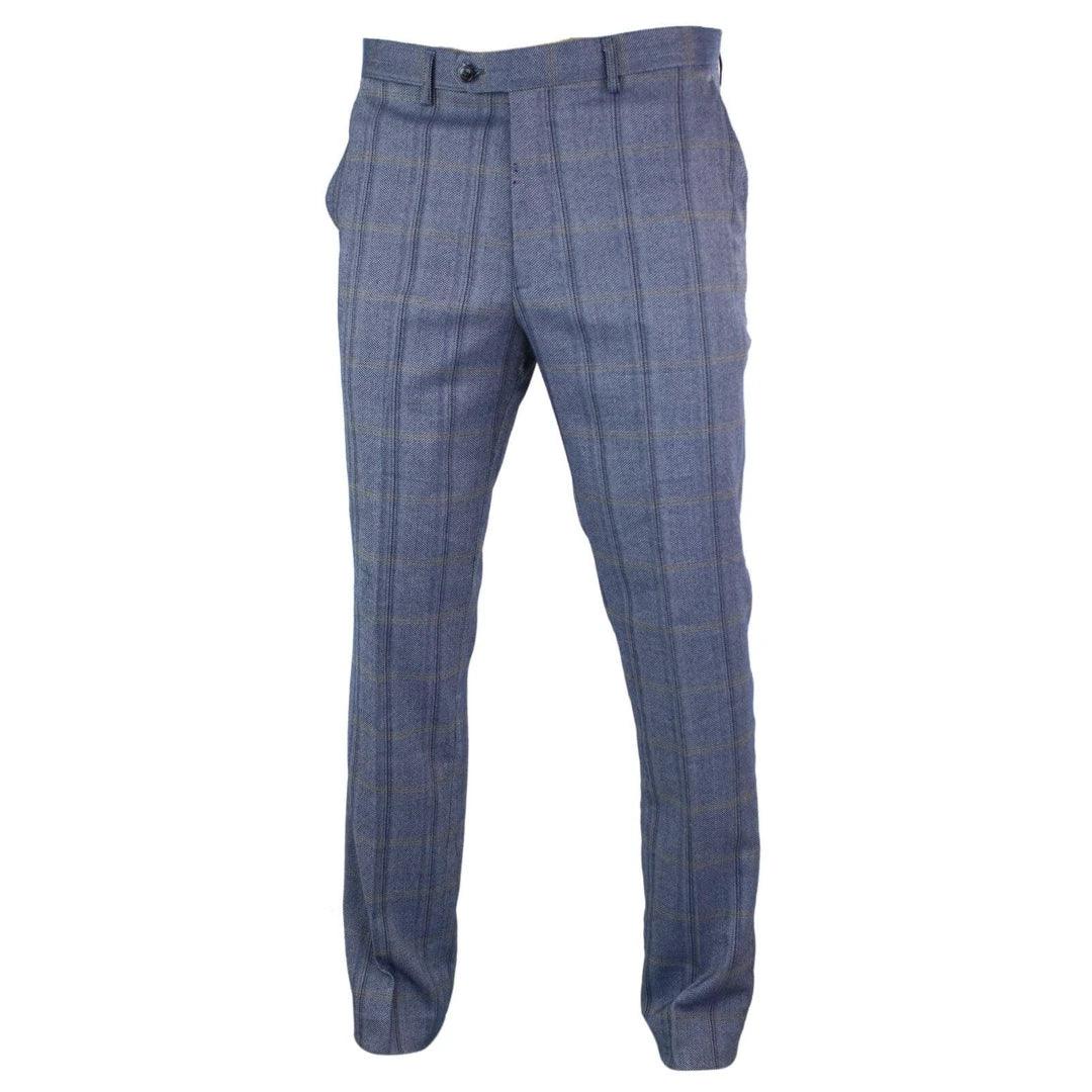 Mens Herringbone Tweed Check Blinders Trousers Wool Vintage Classic Retro - Knighthood Store
