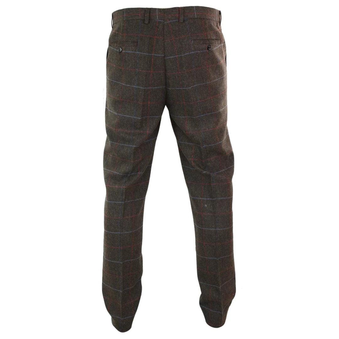 Mens Herringbone Tweed Check Blinders Trousers Wool Vintage Classic Retro - Knighthood Store
