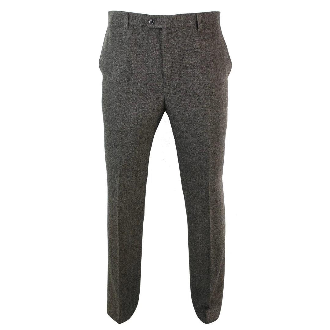 Mens Herringbone Vintage Retro Check Wool Trousers Blinders - Knighthood Store