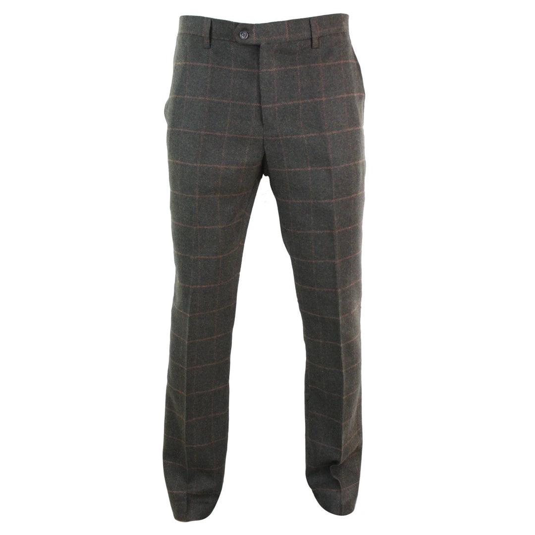 Mens Herringbone Vintage Retro Check Wool Trousers Blinders - Knighthood Store