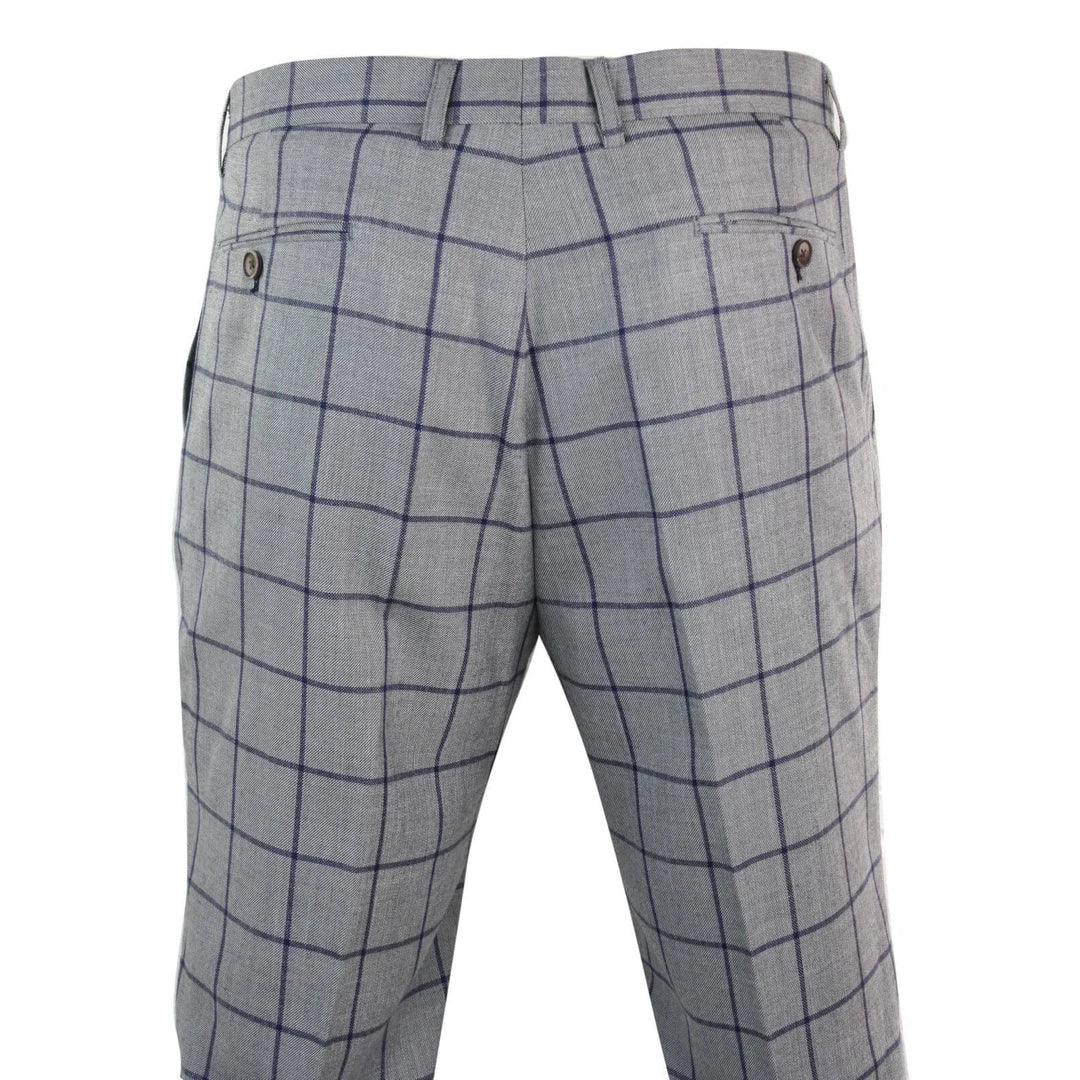Mens Herringbone Vintage Retro Check Wool Trousers Blinders - Knighthood Store