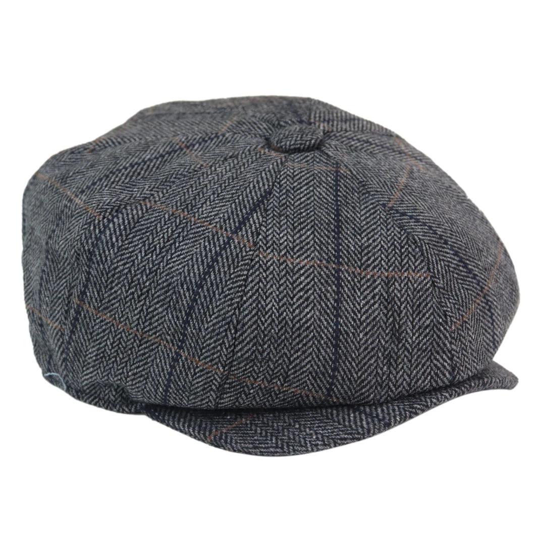 Mens 8 Panel Hat Wool Baker Boy Newsboy Flat Cap Grandad Tweed Check 1920s Peaky - Knighthood Store