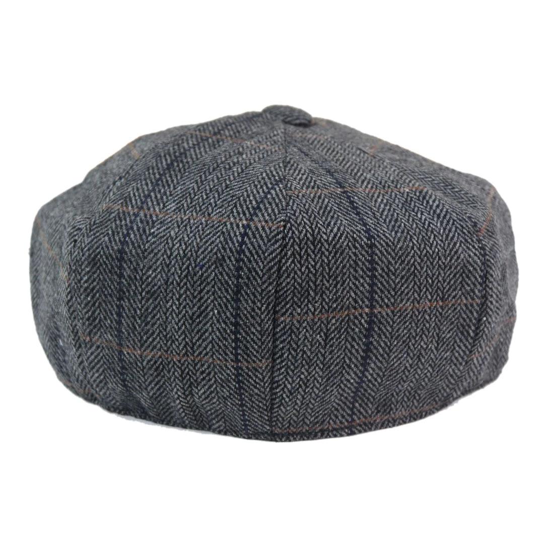 Mens 8 Panel Hat Wool Baker Boy Newsboy Flat Cap Grandad Tweed Check 1920s Peaky - Knighthood Store