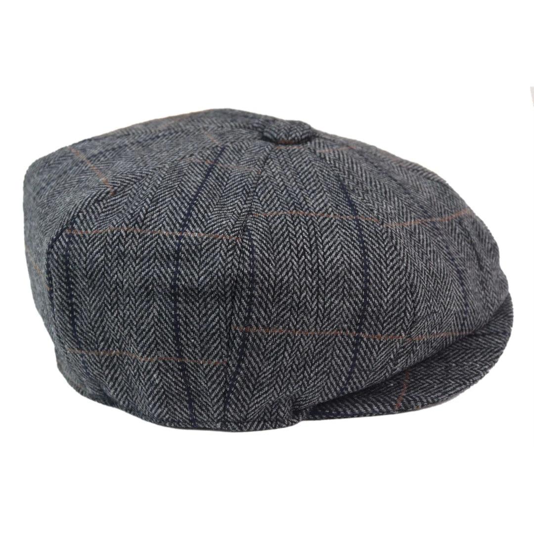 Mens 8 Panel Hat Wool Baker Boy Newsboy Flat Cap Grandad Tweed Check 1920s Peaky - Knighthood Store