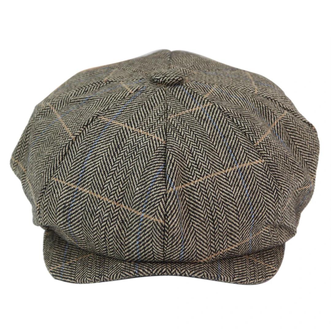 Mens 8 Panel Hat Wool Baker Boy Newsboy Flat Cap Grandad Tweed Check 1920s Peaky - Knighthood Store