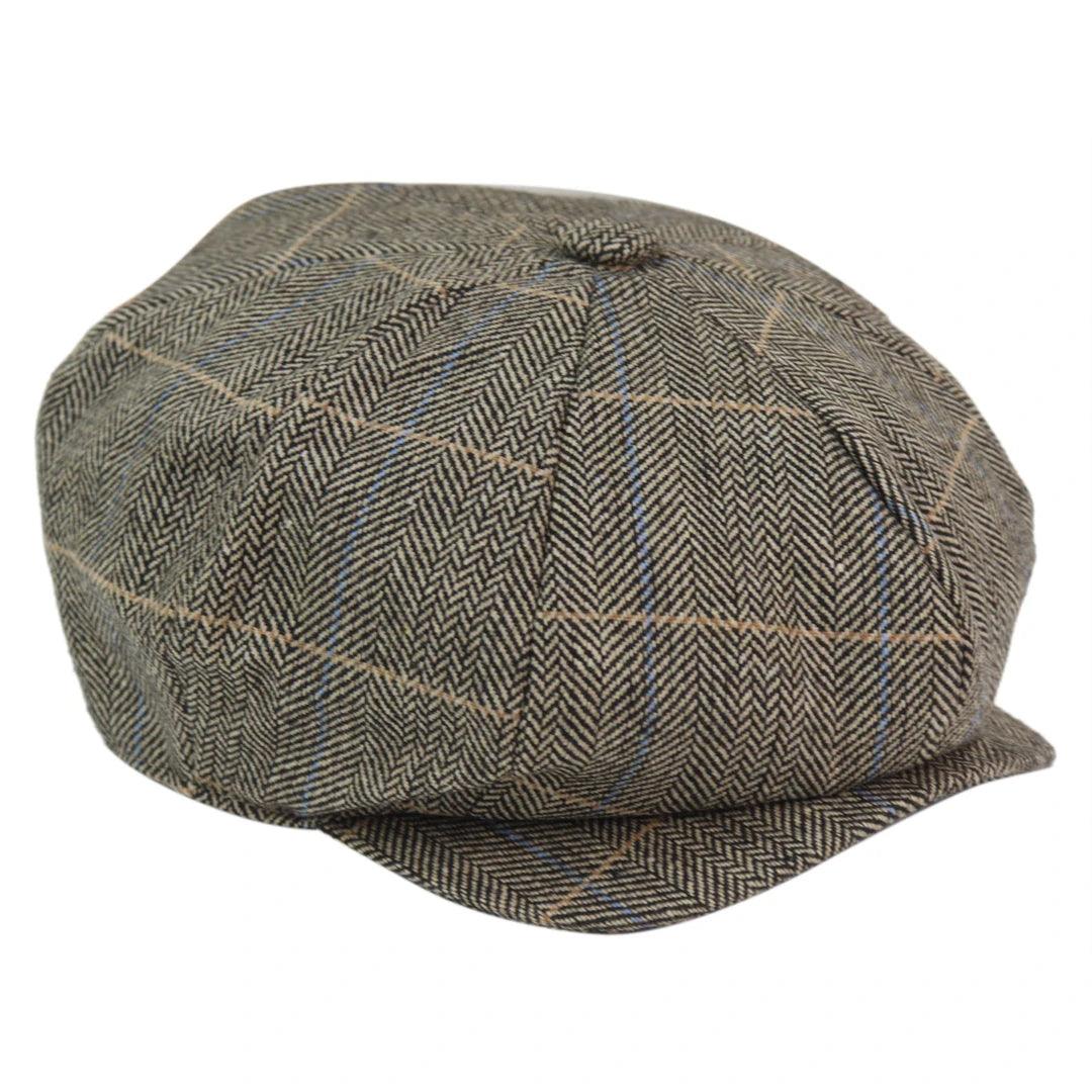 Mens 8 Panel Hat Wool Baker Boy Newsboy Flat Cap Grandad Tweed Check 1920s Peaky - Knighthood Store