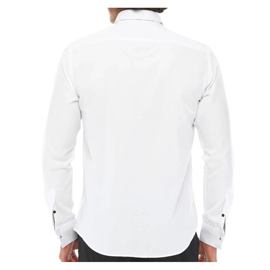 Mens Wing Collar Shirt Tuxedo White Black Piping Double Cuff Dinner Classic - Knighthood Store