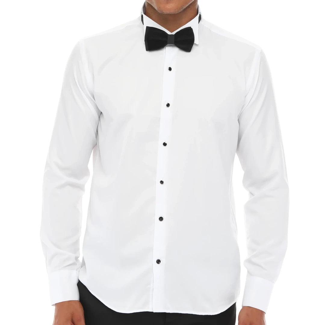 Mens Wing Collar Shirt Tuxedo White Double Cuff Dinner Classic - Knighthood Store