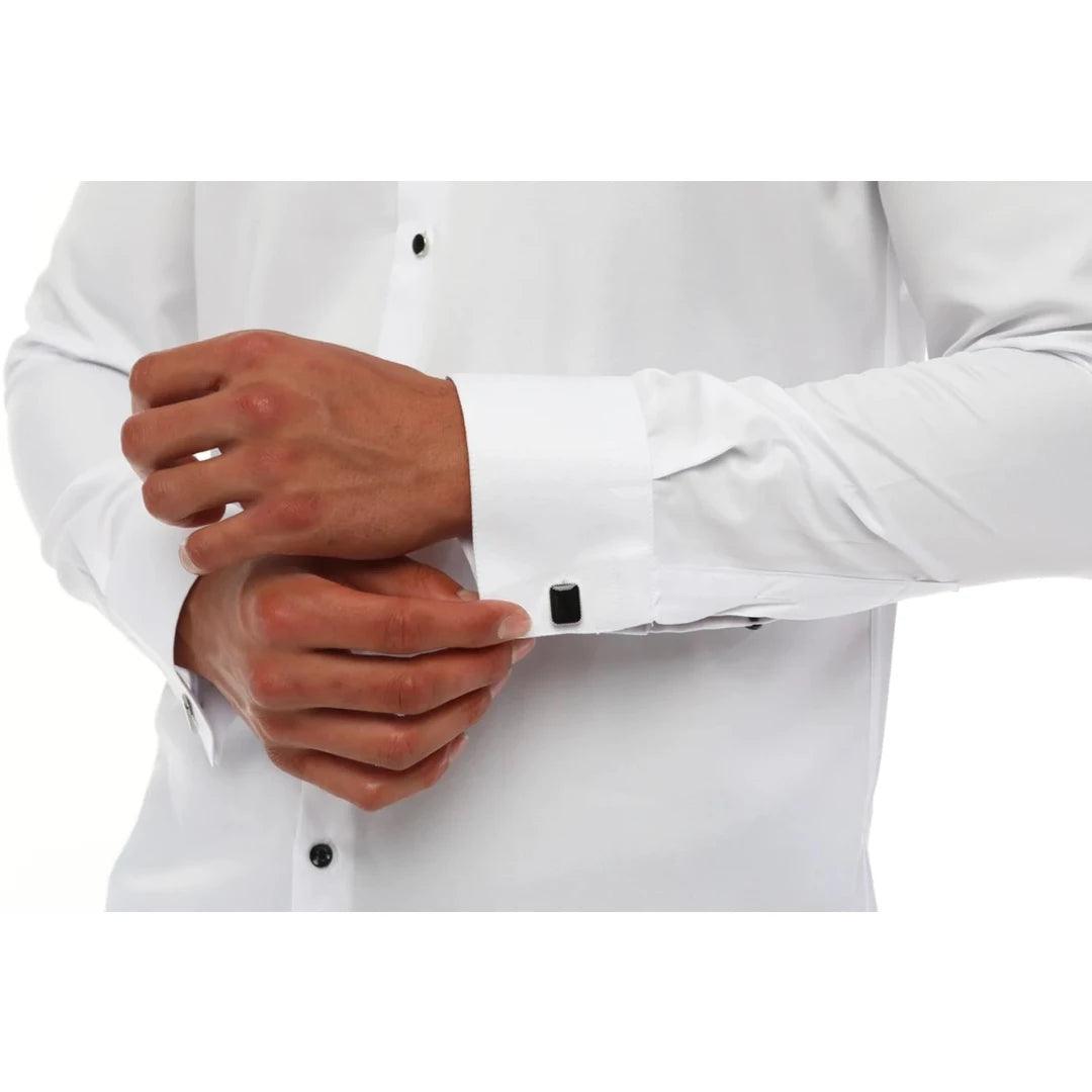 Mens Wing Collar Shirt Tuxedo White Double Cuff Dinner Classic - Knighthood Store