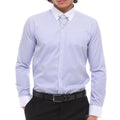 Mens Stripe Button Down Poplin Shirt With Bar & Chain Smart Formal Classic - Knighthood Store