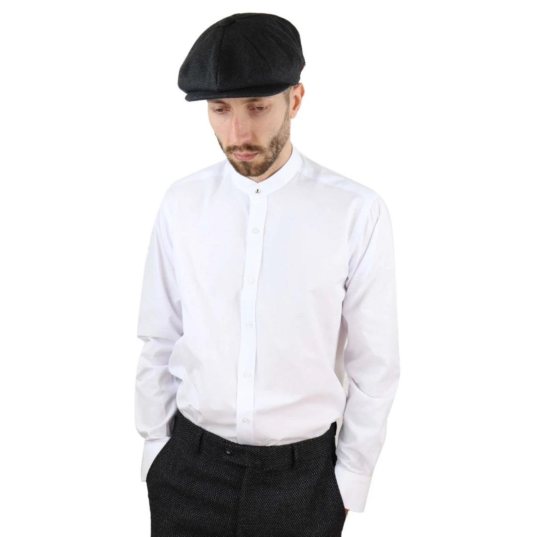 Mens Peaky Blinders Polka Shirt Removable Collar Penny Button Nehru Collarless - Knighthood Store