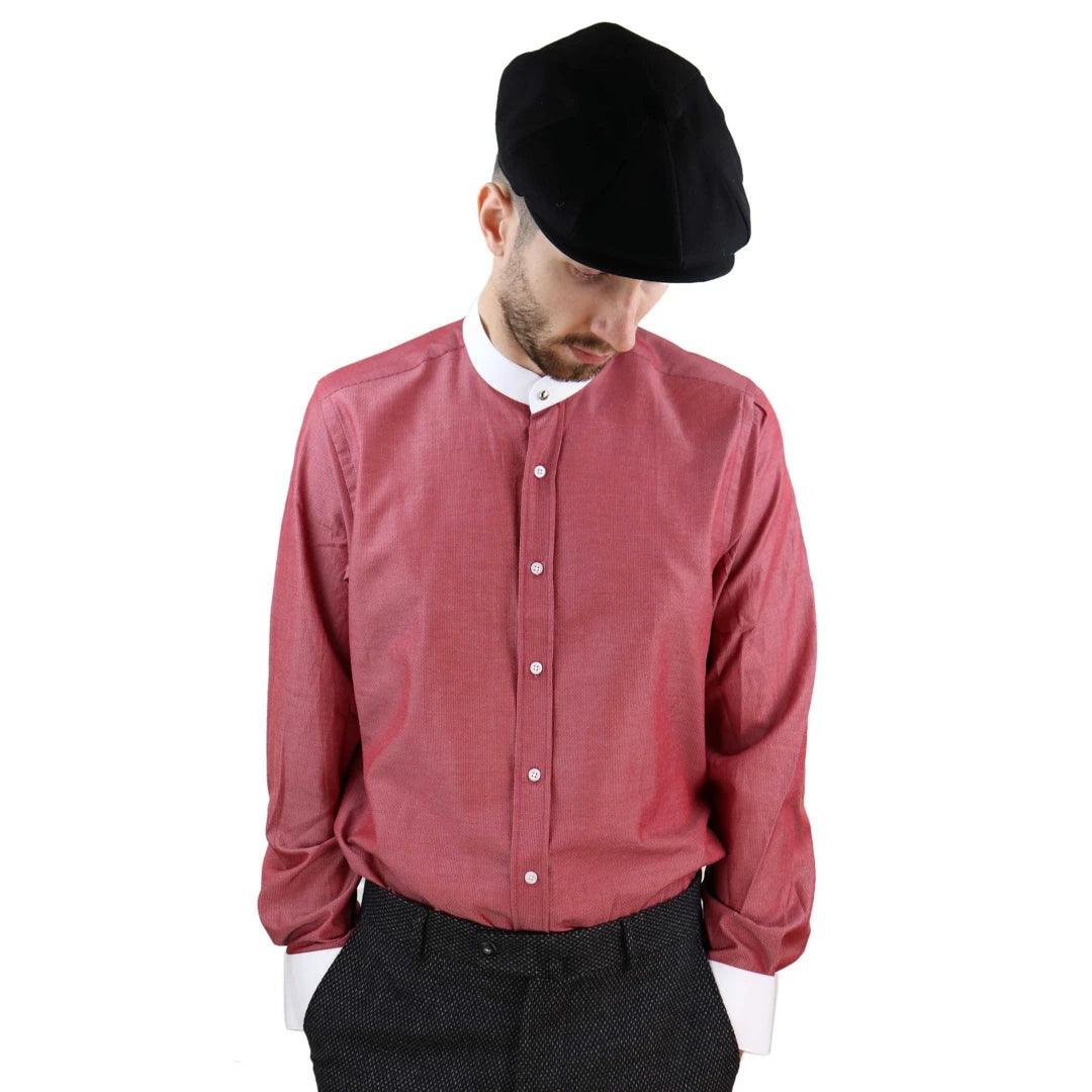 Mens Peaky Blinders Polka Shirt Removable Collar Penny Button Nehru Collarless - Knighthood Store