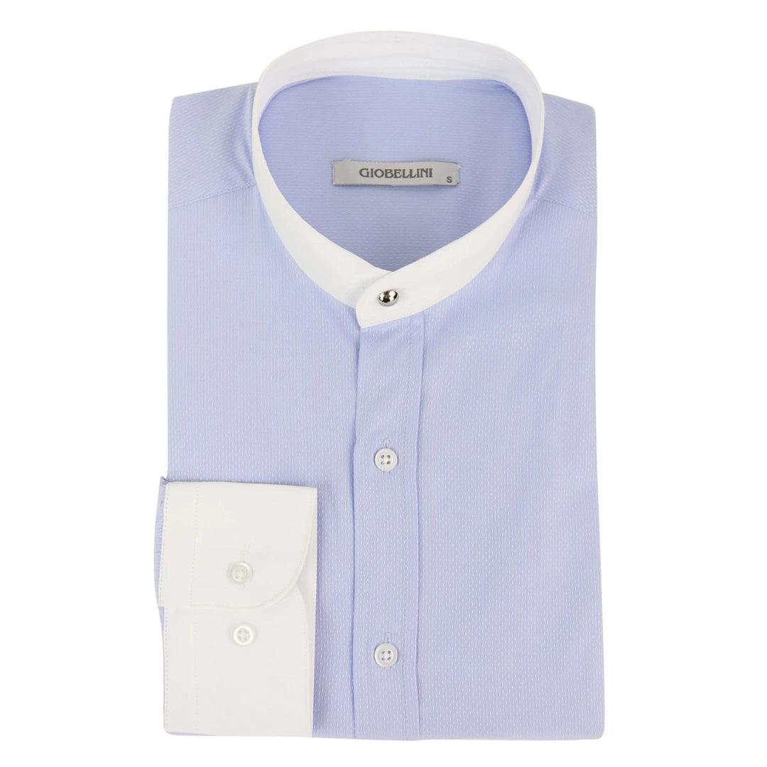 Mens Peaky Blinders Polka Shirt Removable Collar Penny Button Nehru Collarless - Knighthood Store